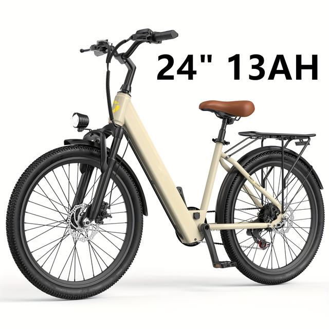 TEMU 24" Electric Mountain Balance Bike - 500w Ebike With 36v 468wh Removable Battery, 7-, 30-mile Range & 19 Mph , Front Suspension, Disc Brakes, Aluminum Wheels - Black Commuter E-bike For Adults