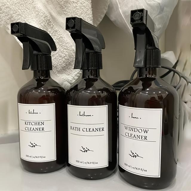 TEMU 3pcs Cleaning Spray Bottles 500ml/16.9oz Empty Plastic Spray Bottles With Waterprof Labels For Cleaning Solutions