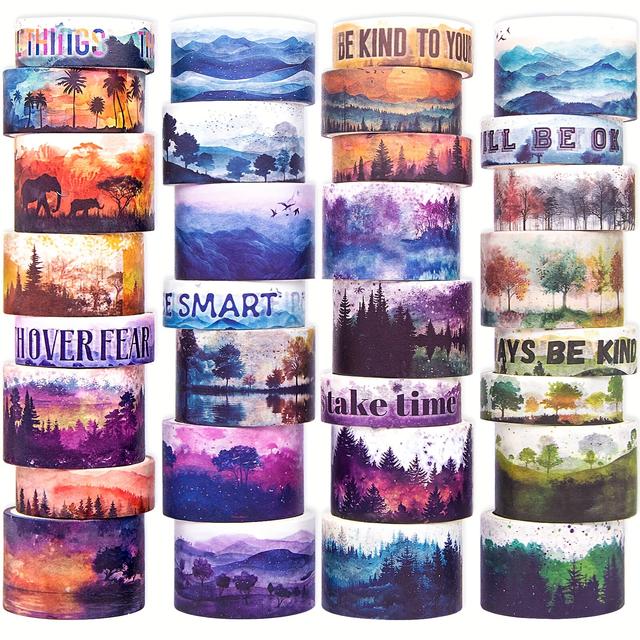 TEMU Ieebee 32 Rolls Washi Tape Set, 4 Seasonal Scenic Designs, 1.5 Inches, Paper Crafting Tape For Notetaking, Scrapbooking, Planners, Diy Crafts, And Gift Wrapping