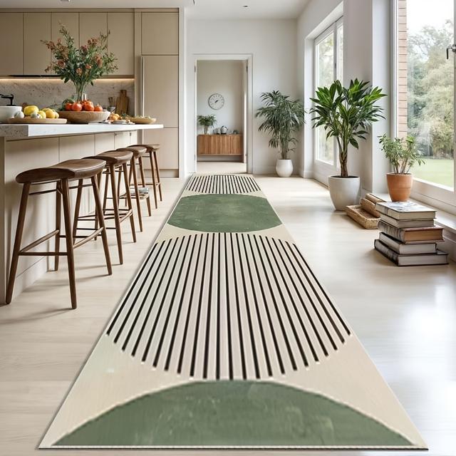 TEMU 1 قطعة بساط أرضي للمطبخ بتصميم فن نوردي تجريدي | قابل للغسل في الغسالة، بوليستر ناعم ومريح، بساط طويل بجانب السرير لغرفة النوم، ديكور منزلي ومنطقة الغسيل