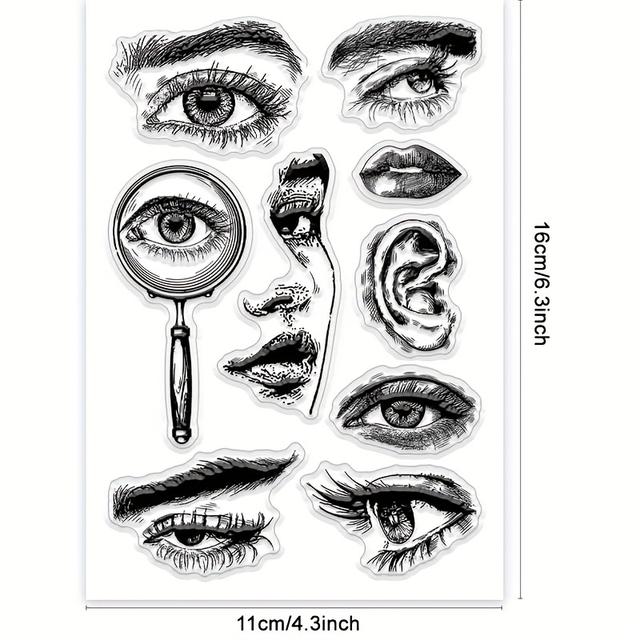 TEMU 1pc Transparent Facial Stamp With 5 , Clear Stamp For Eyebrows, Lips, Ears, And Nose, Rubber Stamp For Card Making, Crafts, And Supplies
