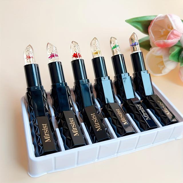 TEMU 6-pack Mirsist Jelly Color-changing Lip Balm - Floral Crystal Tint, Temperature Reactive Lipstick Set
