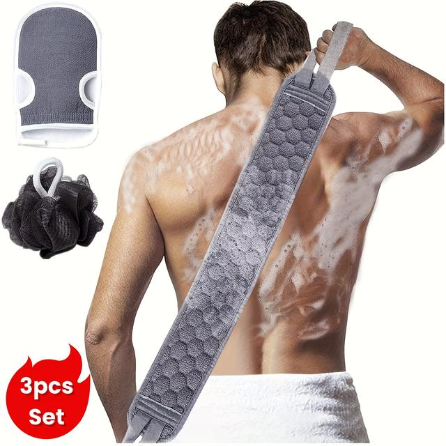TEMU 3pcs/set Bath Back Exfoliating Set, Loofah Sponge, Bath Glove, Exfoliating Bath Washcloth Towel, Back Scrubber For Shower, For Spa, Massage And Body Scrubs, Body Scrubber Bathing Accessories