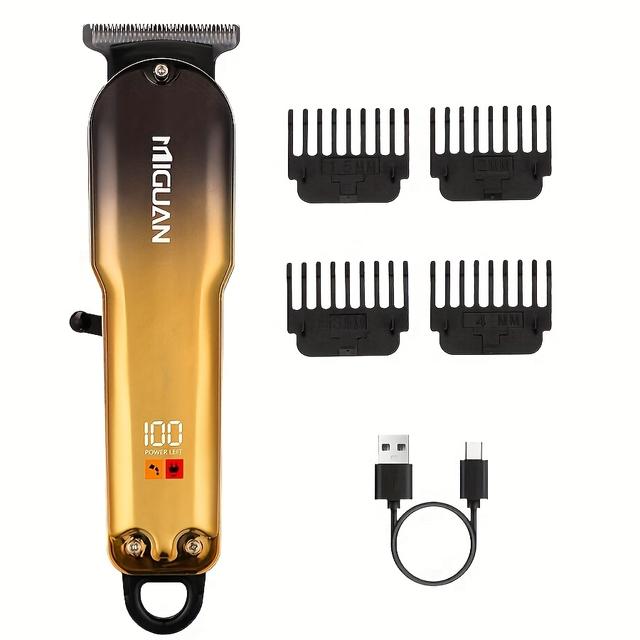 TEMU Rechargeable Hair Clipper With Digital Display - Precision Trimming & Styling Tool For Men, -minute , 3mm Comb Teeth, Black To Golden Gradient Design, Ideal Holiday Gift