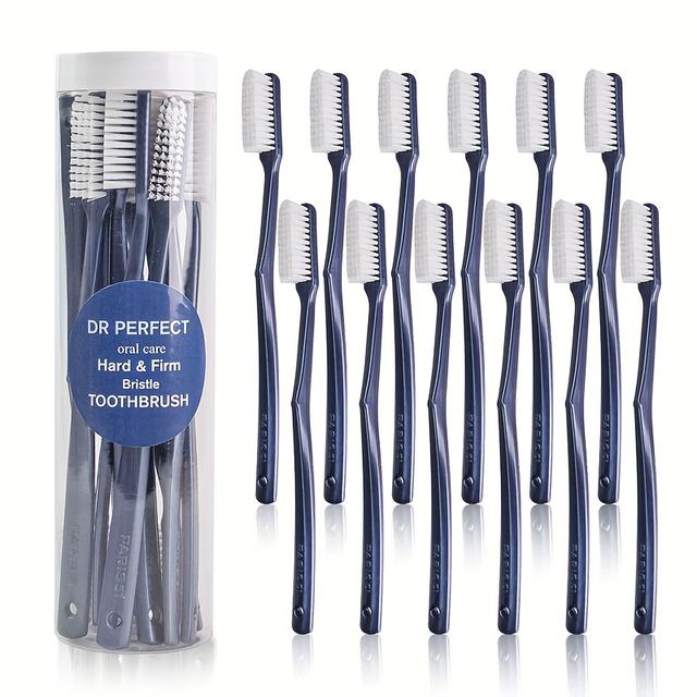 TEMU Pearlescent Blue Ultra-hard Bristle Big-head Toothbrushes 12pcs/bucket