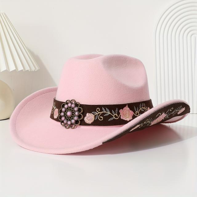 TEMU Embroidered Gemstone-inlaid Western Cowboy Hats For Men And Women, Gatherings, Parties, Performances, Casual , And Outdoor Riding; Suitable As Jazz Hats Or Felt Hats