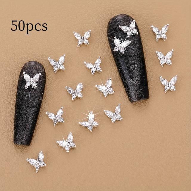 TEMU 50er-Set Mini-Schmetterlings-Nagelornamente aus Legierungsmaterial, Duftfrei, Frühling/Sommer-Stil Dekoration - Geeignet für DIY-Maniküre und Salongebrauch