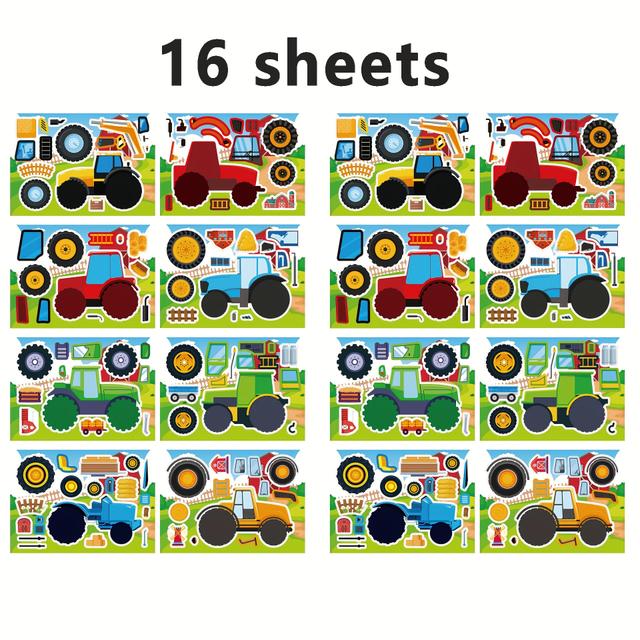 TEMU 8/16 Sheets Farm Tractor Farming Stickers, Create Your Puzzle, Face Changing Stickers, Holiday Party Gifts, Creative Sticker Books, Farming Stickers