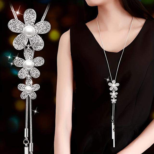 TEMU 1 Fashionable Temperament Creative -flower Sweater Chain Long Necklace