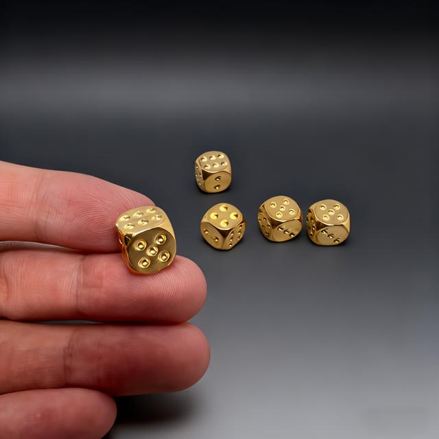 TEMU 1 Set Of 5 Handmade Solid Brass Dice - Polished Table Game Dice, Durable Copper Material, Perfect For Bar Accessories & Creative Gifts, Type