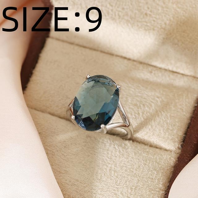 TEMU 1pc Blue Synthetic Zirconia Engagement Ring | Oval Cut Bohemian Wedding Band | Sea-inspired Promise Ring | Unique Proposal Jewelry | Summer Gift For Her