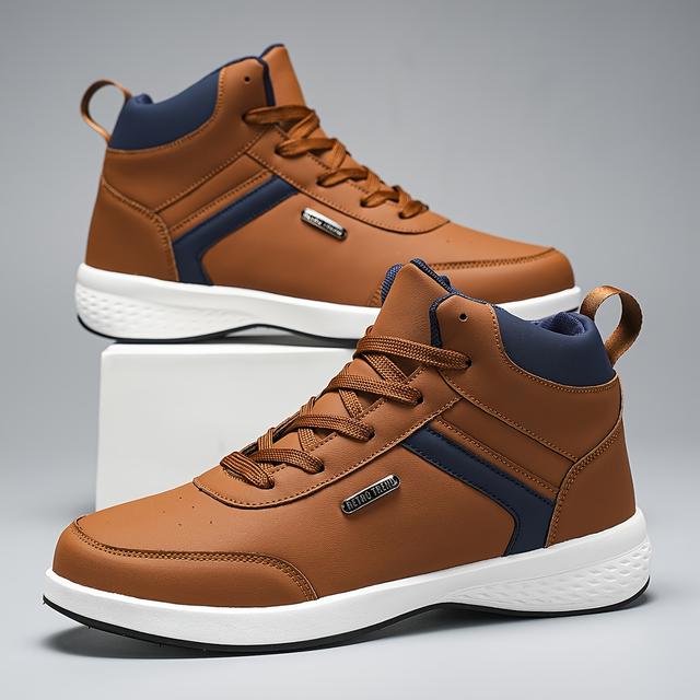 TEMU Men's High- Casual Shoes - Brown & Navy Lace-up Low-, Eva Cushioned Sole, , Round Toe & Arch Support