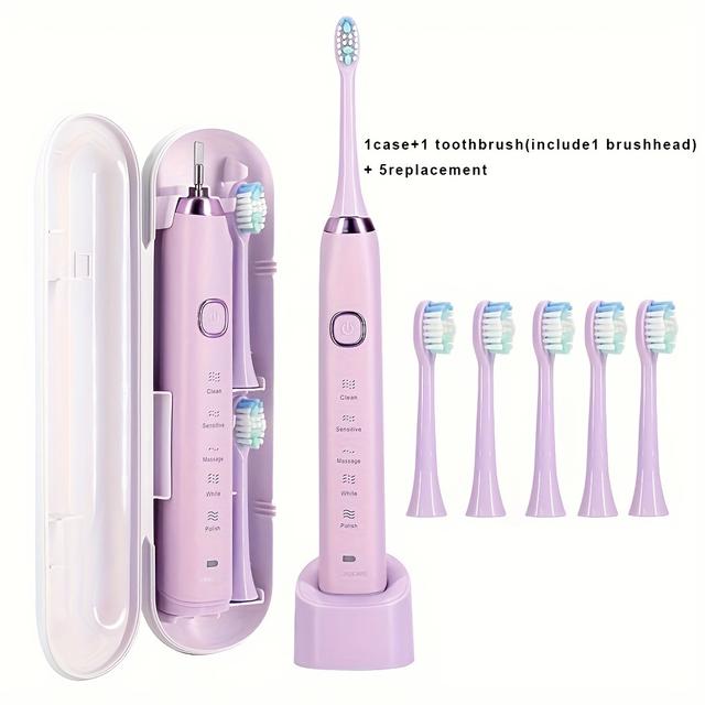 TEMU Звукова зубна щітка з 8 насадками та дорожнім футляром - Глибоке очищення і 5 режимів - Електродвигун на 39,600 об/хв - Бездротова зарядка - Ідеальний подарунок до Дня батька або Дня матері