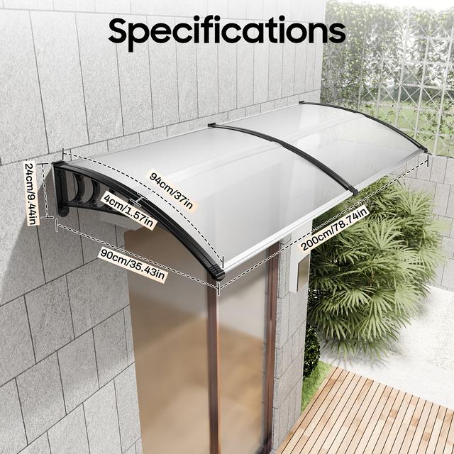 TEMU Transparent Arched Canopy Canopy For Front Door, Transparent Arch Canopy, Polycarbonate Bracket, Reinforced Aluminium Strips, Window Awning, Pent Canopy, Sun Protection And Rain Cover