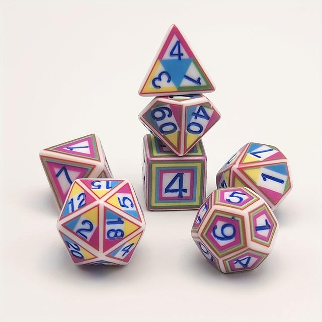 TEMU 7pcs Colorful Creative Geometric Pattern Polyhedral Acrylic Dice Set, Gift Box Packaging