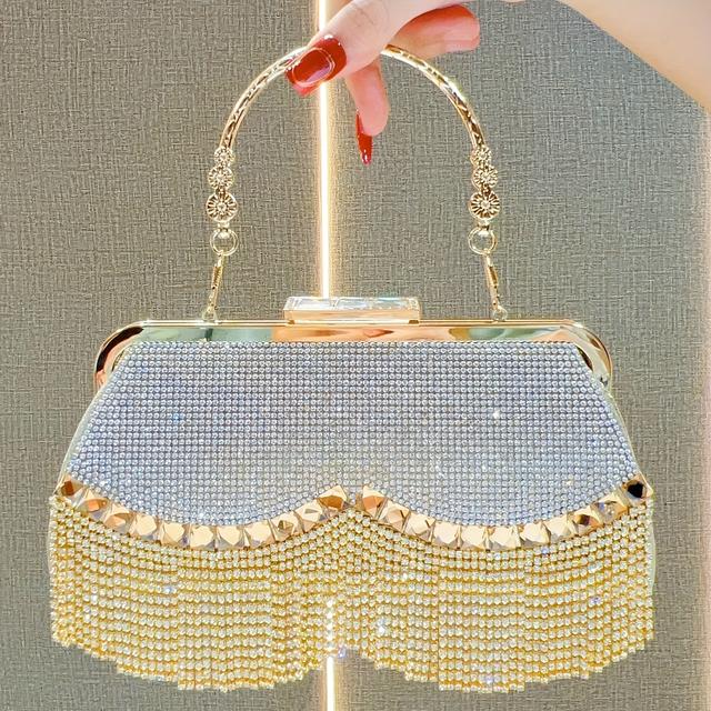 TEMU Bolso Elegante con Rhinestones, Exquisito Bolso de Noche, Moderno Bolso Bandolera, Ideal para Compras Diarias, Fiestas, Reuniones y Bodas