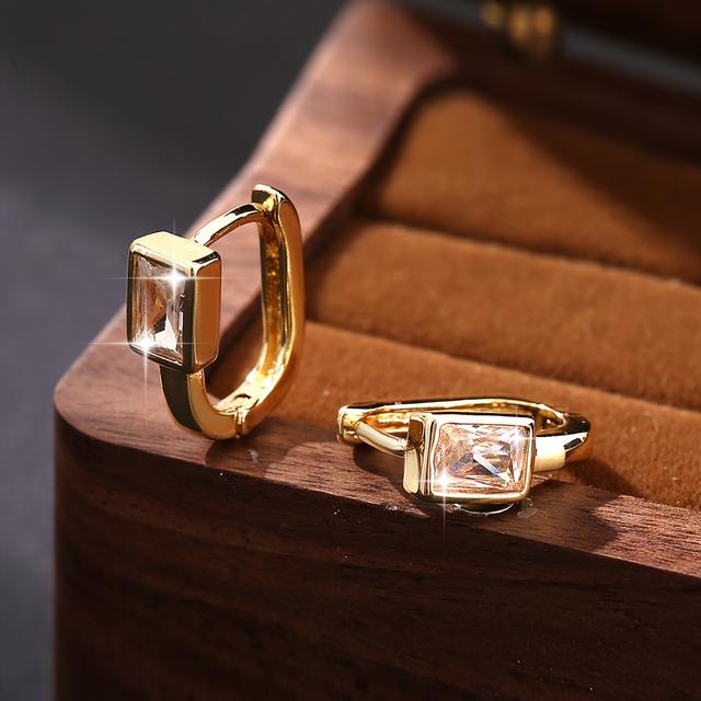 TEMU 1 Pár Temperamentum Egyszerű Réz Berakásos Szintetikus Cirkónium Geometriai U-alakú Fülbevaló, Sokoldalú Retro Női Fülbevalók Mindennapi Viseletre