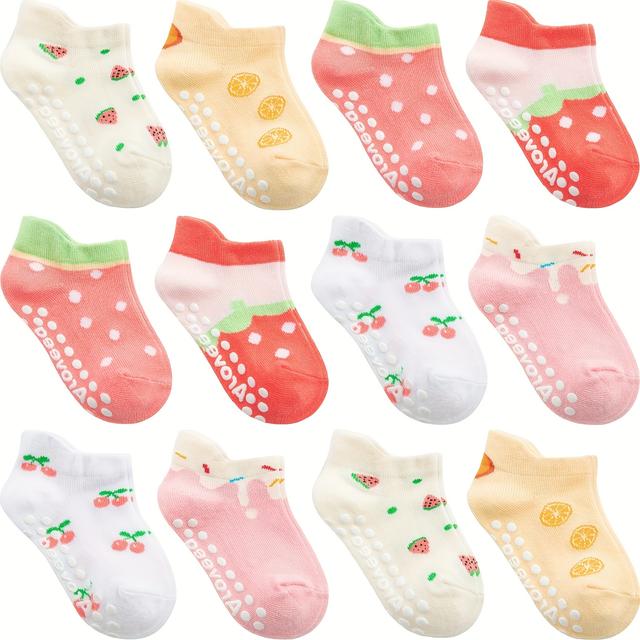 TEMU 12pcs Non-slip Ankle Socks For - Cute Cartoon Fruit & Floral Designs, Soft Rayon Blend, , Hand Wash Only, , Socks | Sock Patterns | Rayon Blend Socks, Socks For