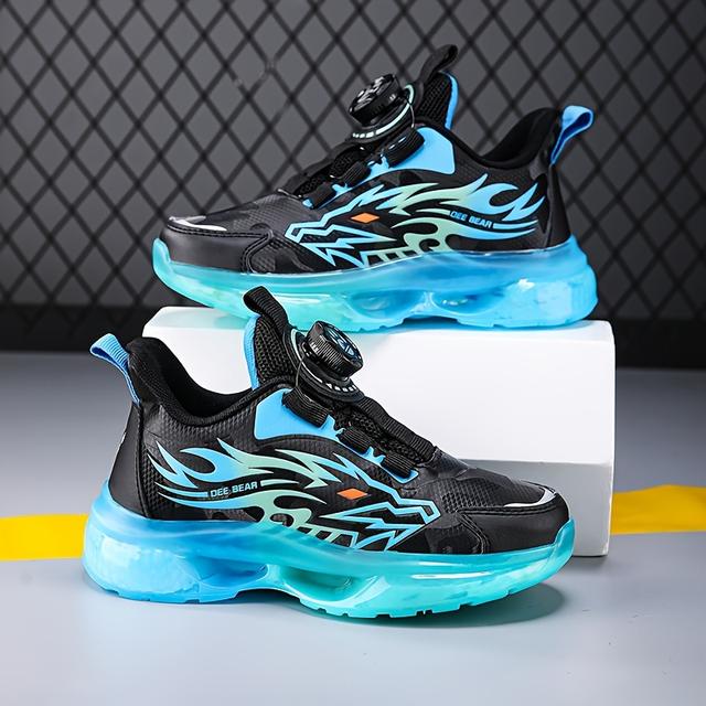 TEMU Boys' Rotary Low Top Sneakers With Striped Pattern, Pu Upper, Fabric Inner, Eva Sole, Breathable Insole For Running - Suitable For 14 And Under