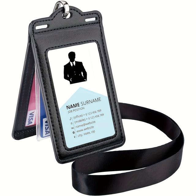 TEMU 2d Badge Holder Trifold With Lanyard Leather Card Holders And Window For Office Staffs Student Teacher Couriers Formal