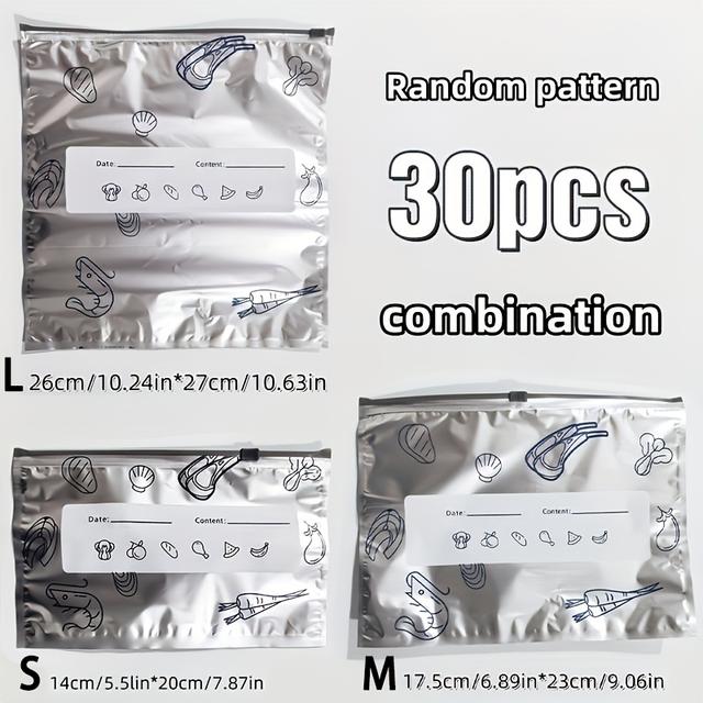 TEMU 30 Reusable Aluminum Foil Food Storage Bags With Zippers - Durable, Leak-resistant, Self-sealing, Great For Fresh Produce, Perfect For Meal Preparation And Organizing