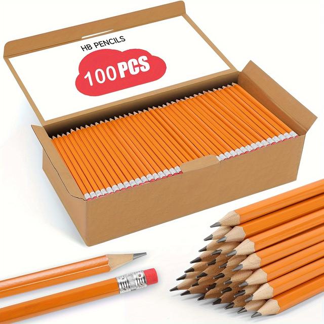 TEMU 100pcs Yellow Pencils With Erasers - , Affordable, Essential For School And Office, Halloween Gifts, Thanksgiving And Christmas Gifts