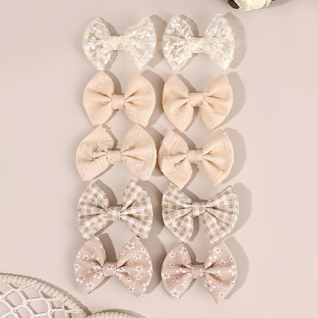 TEMU Set mit 10 bezaubernden beigen Haarspangen mit Schleife, geeignet für den täglichen Gebrauch - Mit Karo- und Blumendesigns. Diese eleganten Haarverzierungen sind perfekt für Mädchen.