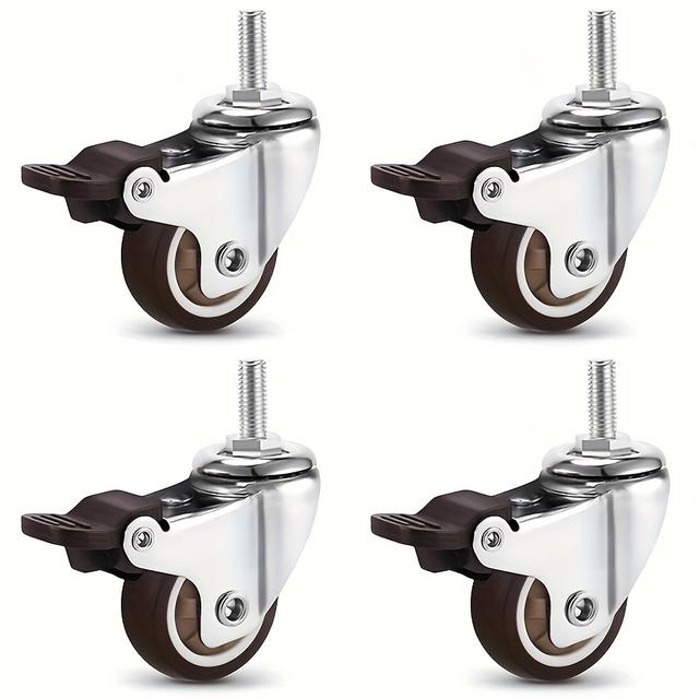 TEMU 4 Stück, 2 Zoll Gewindebeine, M8x15mm, TPR Möbel Drehbare Verriegelungsrollen, Geräuschlose Gummirollen, Tragfähigkeit 264 Pfund, für