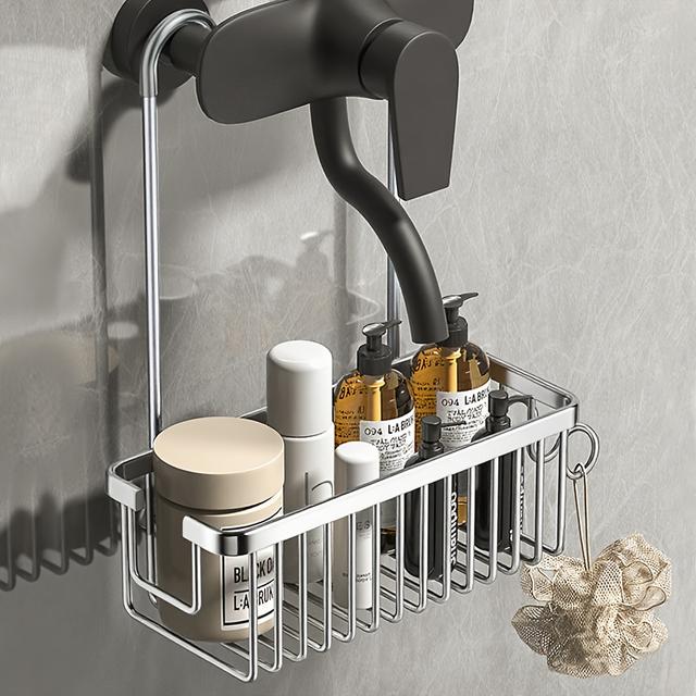 TEMU 1pc Cesto de Arrumação Suspenso para Casa de Banho na Parede | Cestos de Chuveiro Leves em Alumínio Espacial para Champô e Adições, Extremidade Mate, Marca MCMLS, Prateleiras