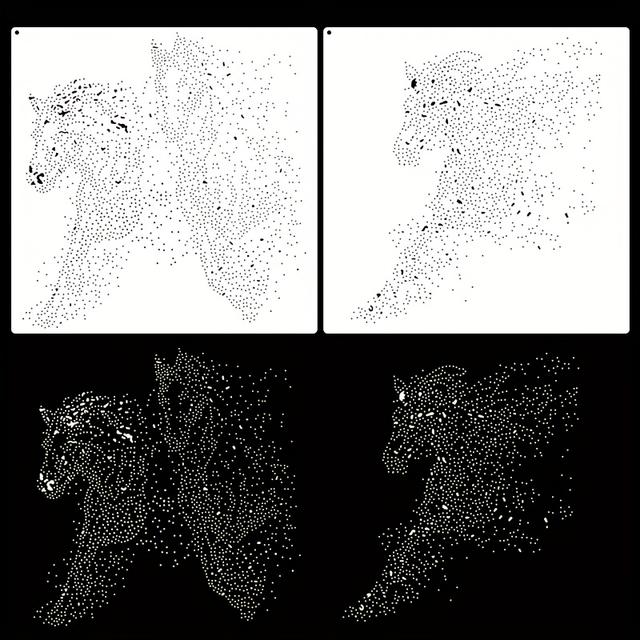 TEMU Dwa szablony do malowania w kropki z falą konia, 30*30cm, wielokrotnego użytku, nadają się do malowania na drewnie, płótnie, kamieniu i dekoracji wnętrz, itp