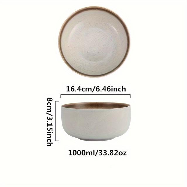 TEMU 1pc Creative Ceramic Ramen Bowl, Home & Commercial Use, Round Ceramic Tableware For Noodles, Salad, Large Serving Dessert Bowl, Wedding, Barbecue, Light Meals, Birthday Party
