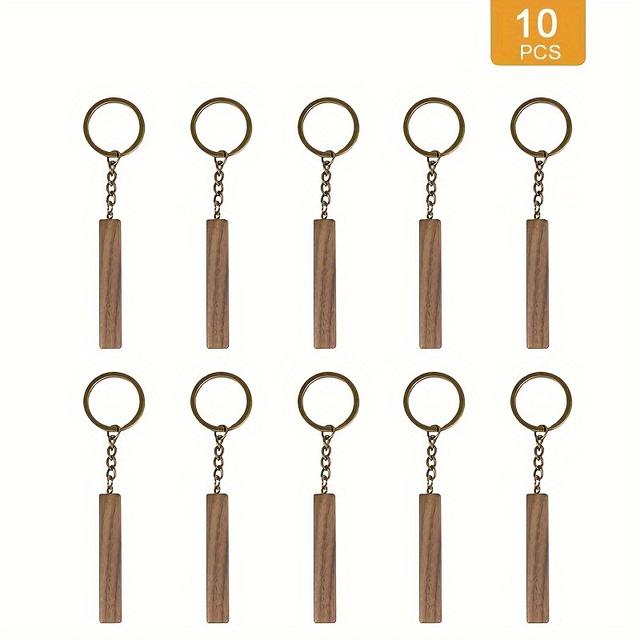 TEMU 10pcs Walnut Wood Long Keychains | Pu Leather, Car And Home Keychains With Tag Chains