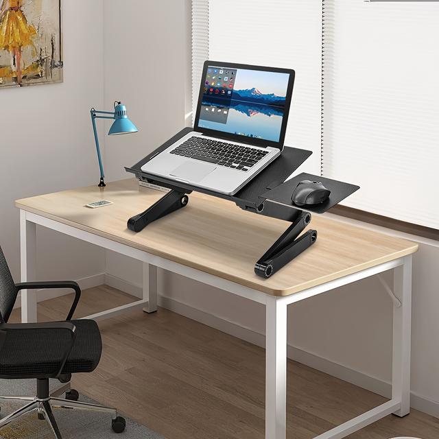 TEMU Adjustable Laptop Table, Folding Computer Table With Mouse Tray And Ventilation For Tablet Or 42x26x50cm Black