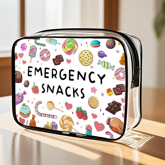 TEMU High-quality Toiletry Bag, Candy-themed Pvc Makeup Bag, Lightweight Travel Cosmetic And Toiletry Organizer, Zipper Closure With Handle, Portable For Daily Use