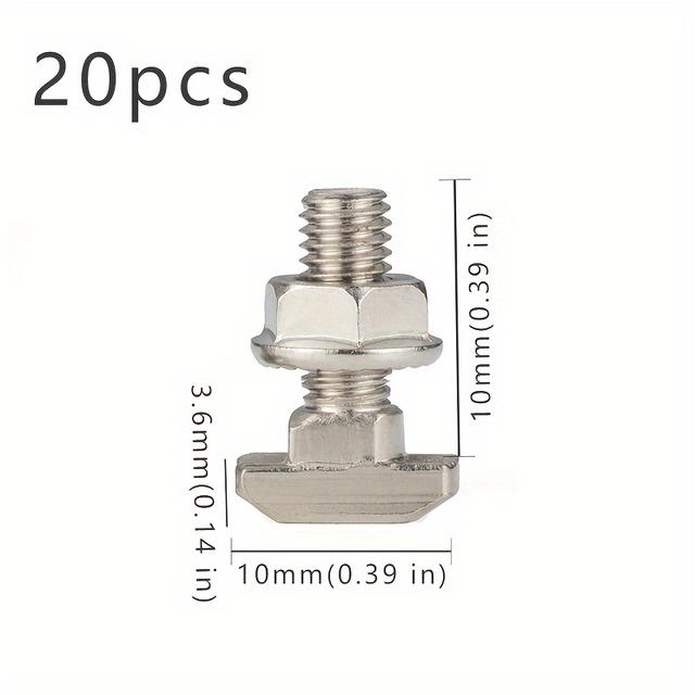 TEMU 20 Sets Profilschrauben mit T-Nut und Flächenmuttern, inklusive M5 Schrauben und Muttern, für den industriellen Einsatz und Profilverstärkungen