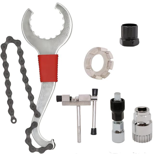 TEMU Set Of 6 Versatile Bicycle Repair Tools - Includes Chain Cutter, Flywheel Remover, Crank Puller, And Wrench - Ideal For Bicycle Technicians And Fans