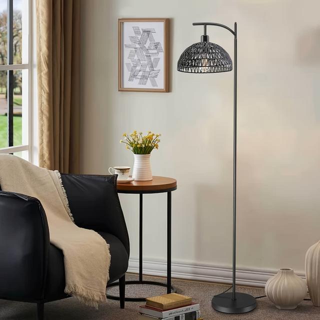 TEMU Black Floor Lamp For Living Room Farmhouse Standing Lamp, Natural Handmade Paper Rope Lampshade Floor Light For Bedroom, Office