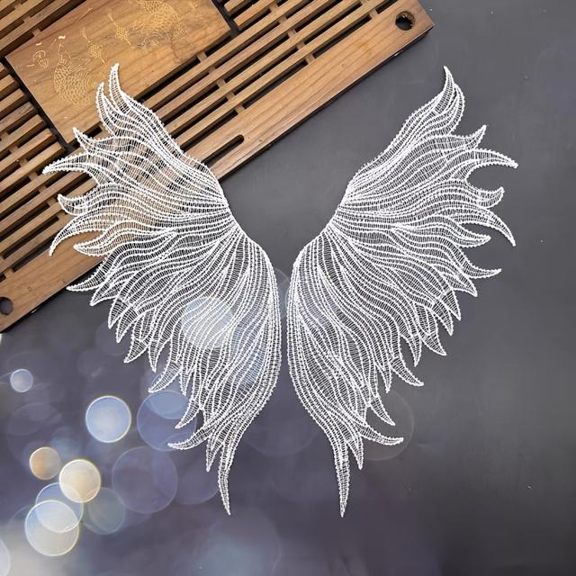 TEMU Sada nadměrných krajkových květin připomínajících křídla, v černé a bílé barvě, ideální pro šití oděvů, dekorativní závěsy a projekty, perfektní pro bílé svatební šaty a závoje.