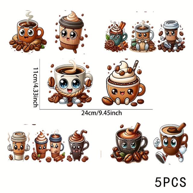 TEMU A Set Of 4 Sheets Featuring Bean Characters, Designed For Waterproof And Erasable Uv Dtf Transfer Paper. Cup Covers Are Perfect For 16-ounce Glass Coffee Cups, Mugs, Ceramics