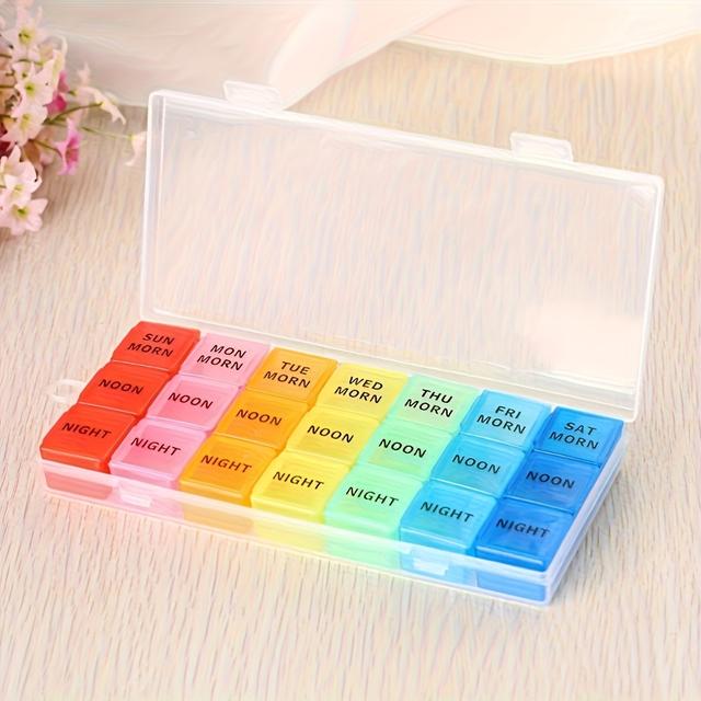 TEMU Transparent Weekly Pill Organizer With 21 Compartments And Push Button For Vitamins And Medications