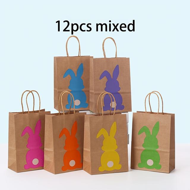TEMU Vibrant Rabbit-themed Paper Gift Bags With Handles, Perfect For Birthday Parties, Festivals, Weddings, Shopping, And Easter Gifts