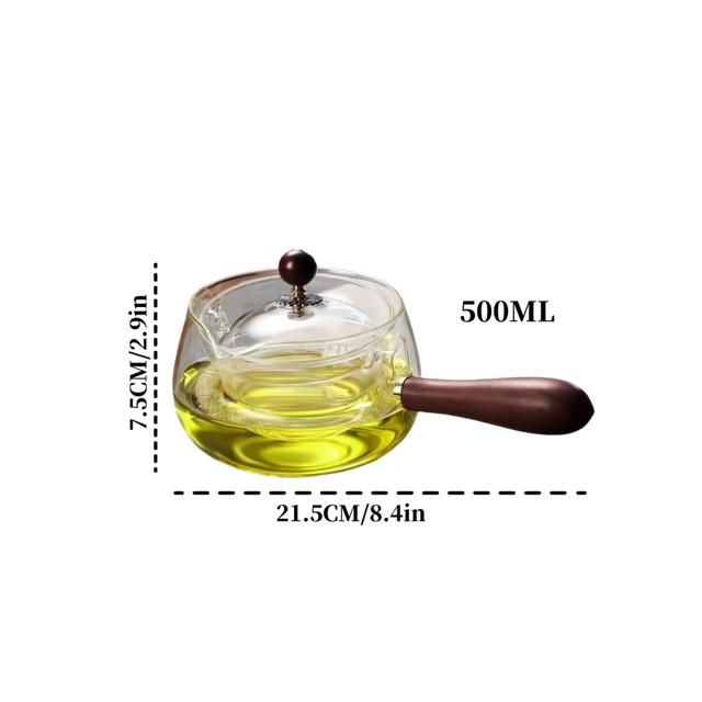TEMU 1 ks Vysokopevnostní borosilikátové skleněné čajové konvice s boční rukojetí, 500 ml velká kapacita, otočné oddělení čaje a vody, izolované sklo pro vaření čaje