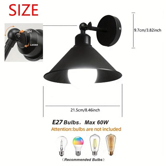 TEMU 1pc Candeeiro de Parede com Base de Lâmpada E27 e Ângulo Ajustável em Estilo Industrial Retro para , , Sala de Jantar, Cozinha, Quarto, Cabeceira, Candeeiro de Halloween e Natal (Sem Lâmpada)