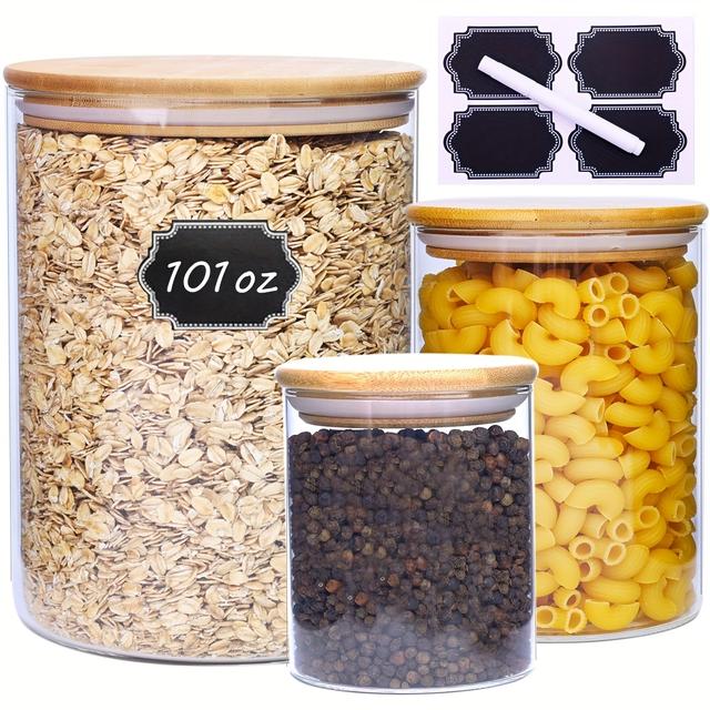 TEMU Set Of 3 Large Clear Glass Airtight Food Flour Sugar Storage Jars Set With Lid, For Kitchen Countertop, Canisters Sets, For Candy, Cookie, Rice, Coffee Beans, Snacks, Spices