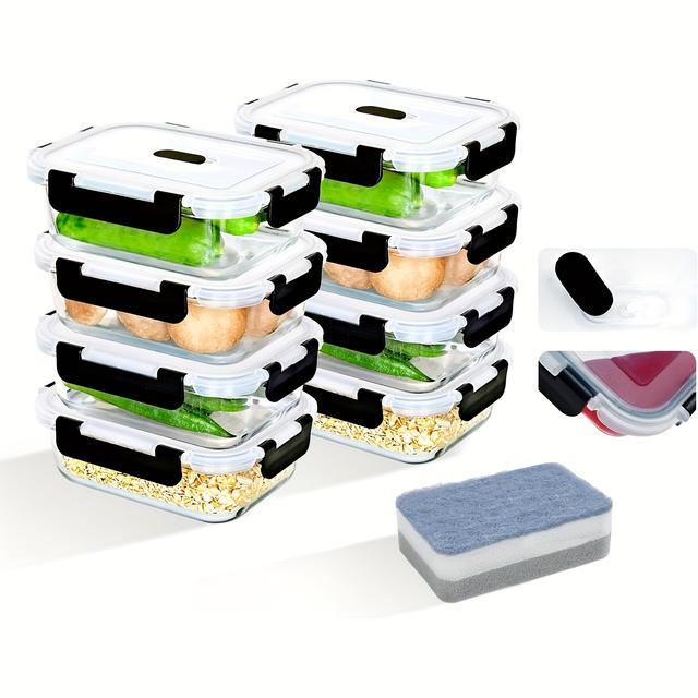 TEMU SAEIV Set Glazen Bewaarbakken met Deksels, [8 + 8 Deksels] Glazen Bewaarbakken - 640ml, Glazen met Deksels voor Magnetrongebruik, Lekdichte Lunchbox Glazen