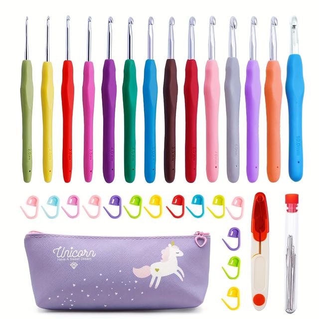 TEMU 23/31pcs Crochet Hooks Set, Ergonomic Handle Crochet Hooks Set, Comfortable Smooth Crochet Needles Extra Long Knitting Needles With Markers, Multicolor