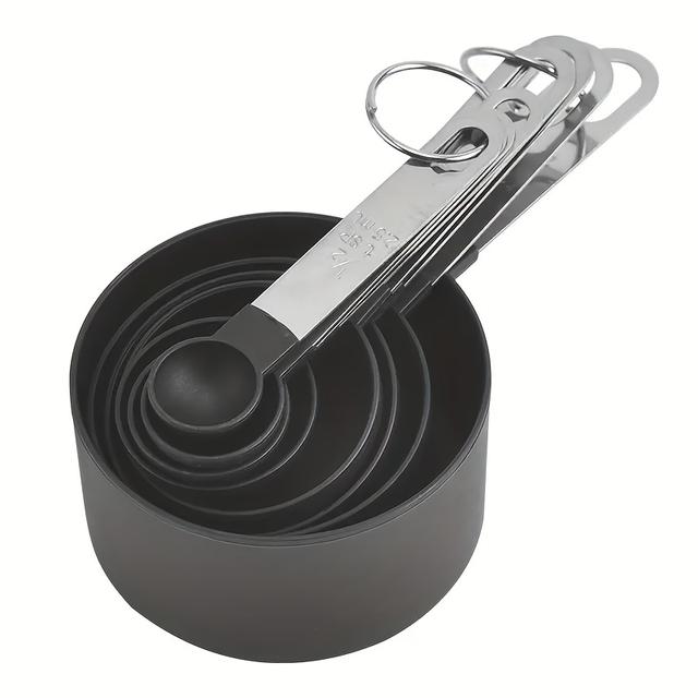 TEMU An 8pcs Stainless Steel Measuring Cup And Spoon Set With Handles, Suitable For Dry And Liquid Ingredients, Dishwasher Safe, Essential Kitchen Tools For Cooking And Baking.