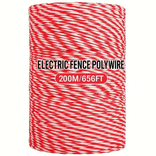 TEMU Cable de acero inoxidable para cercado eléctrico de 200 m, polihilo de conductividad para cercado de caballos y animales, resistente a los rayos UV, duradero, no requiere batería, eléctrica para