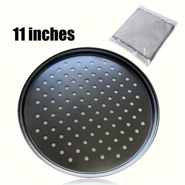 TEMU 2pcs Set, Including 1 Pizza Pan With Oven Hole And 1 Cleaning Cloth, Perforated Baking Tray, Suitable For Home, Restaurant, Or Hotel Use