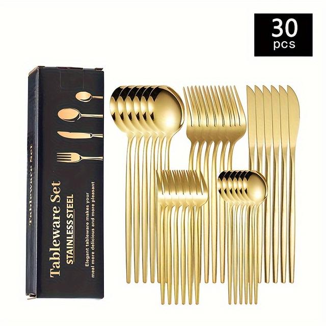 TEMU 30-teiliges Edelstahlbesteck-Set mit Geschenkbox - Enthält Gabeln, Löffel & Messer für 6 - für Zuhause, Küche, Restaurant, Hotel, Hochzeit